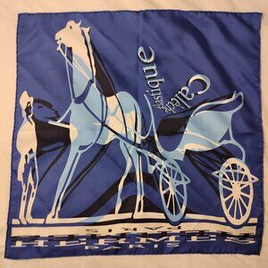 HERMES Carre 90 Scarf Caleche elastique Silk 100% Blue White Like New w/Box